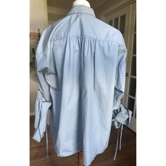 FREE PEOPLE Blue 100% Cotton Brown Eyed Girl Top Poplin Blouse Size S $88 NEW - Picture 6 of 8